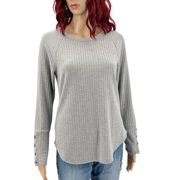 Chaser Waffle Knit Thermal Top Womens Small Gray Long Sleeve Lightweight - Picture 1 of 7